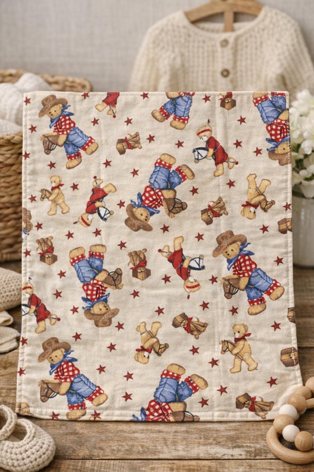 Boutique Burp Cloth – Cowboy Teddy Bears – Handmade & Reversible