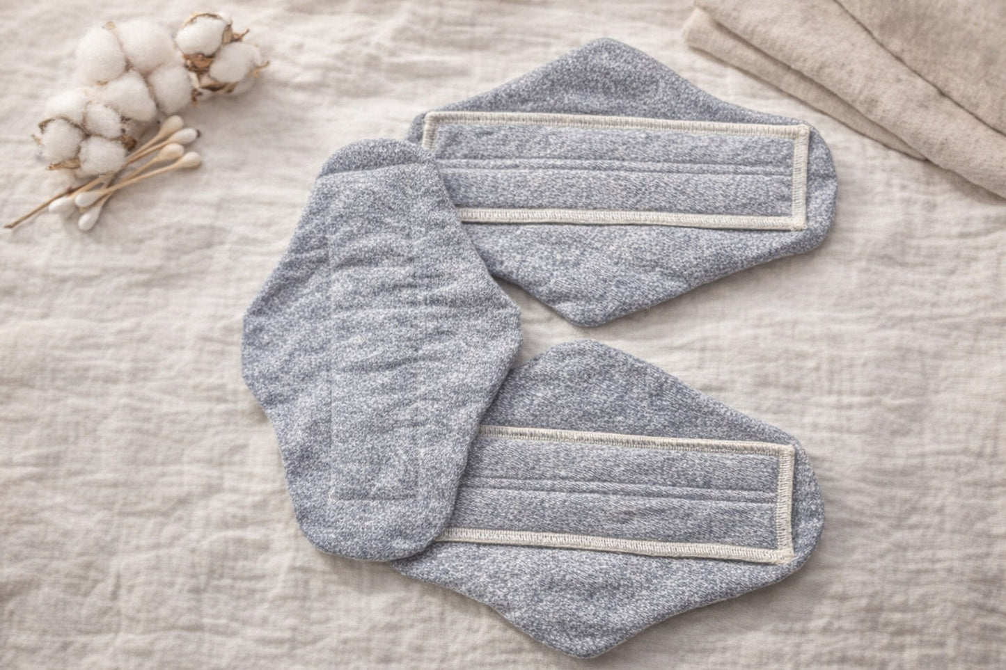 Set of 3 Reusable Cotton Cloth Pads | Medium Flow, Snap-Free Washable Feminine Care