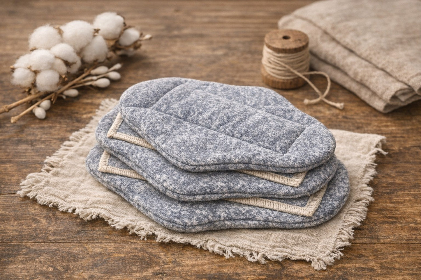 Set of 3 Reusable Cotton Cloth Pads | Medium Flow, Snap-Free Washable Feminine Care