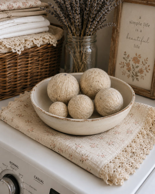 Wool Dryer Balls Set of 5 | Natural Laundry Softener | Eco-Friendly  | Reusable Dryer Balls | Cottagecore Laundry Room | Plastic-Free Home